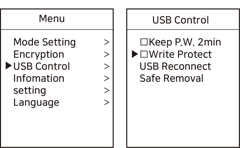USB Control Menu