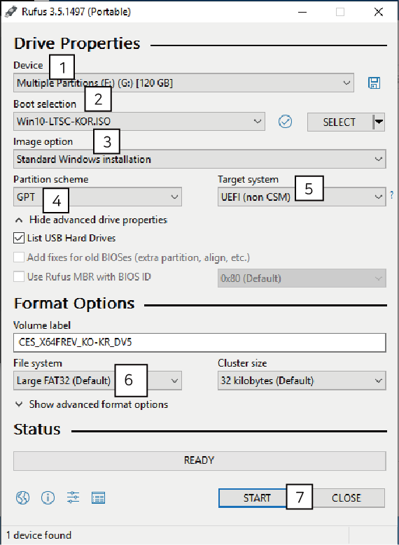 Rufus Configuration Screen