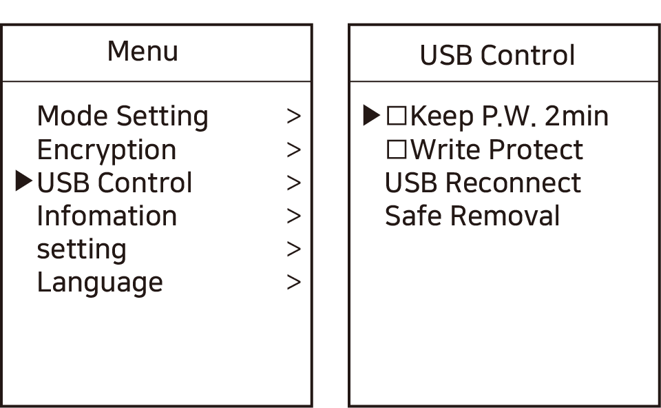 USB Control Menu